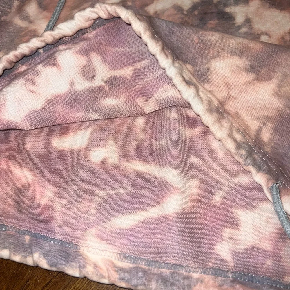 Gray Pink Colorful Acid Wash Quarter Zip Crop Long Sleeve Boho Pullover Size M - Picture 8 of 13